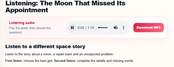 Real CTS Student Book listening activity with audio player
